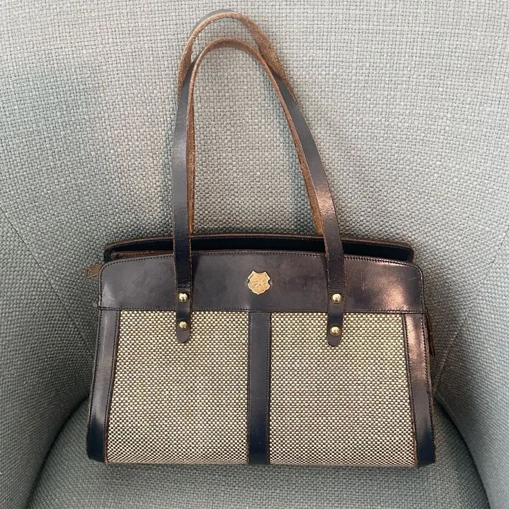 John Romain Vintage 1960/70’s Tweed & Leather Trim Satchel Bag